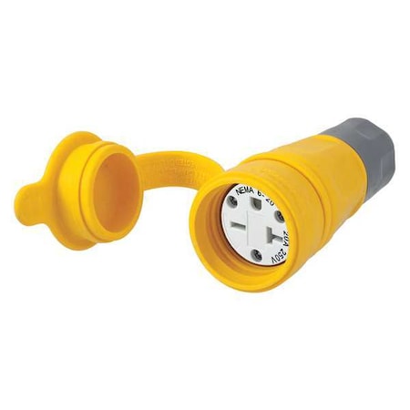Watertight Straight Blade Connector, 6-20R, 20 A, 250V AC, 2 Pole, 3 Wire, Screw Terminals, Yellow MPN:HBL15W48