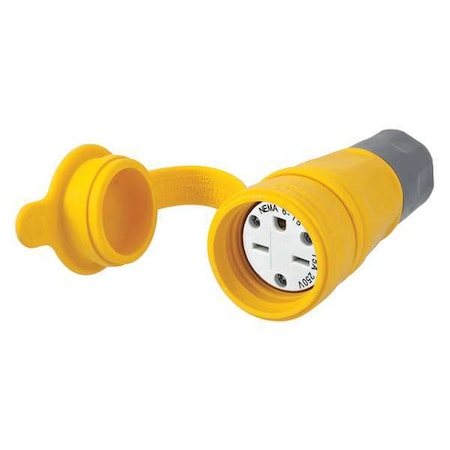 Watertight Straight Blade Connector, 6-15R, 15 A, 250V AC, 2 Pole, 3 Wire, Screw Terminals, Yellow MPN:HBL15W49