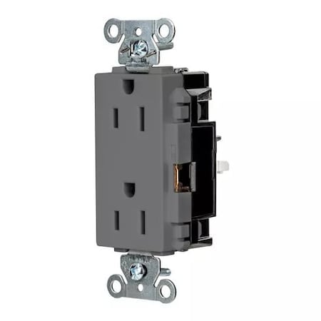 Straight Blade Receptacle, 5-15R, 15 A, 125V AC, 2 Pole, 3 Wire, Surface Mount, Grounded MPN:HBL2152STGY