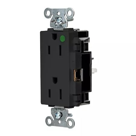 Straight Blade Receptacle, 5-15R, 15 A, 125V AC, 2 Pole, 3 Wire, Surface Mount, Grounded MPN:HBL2172STBK