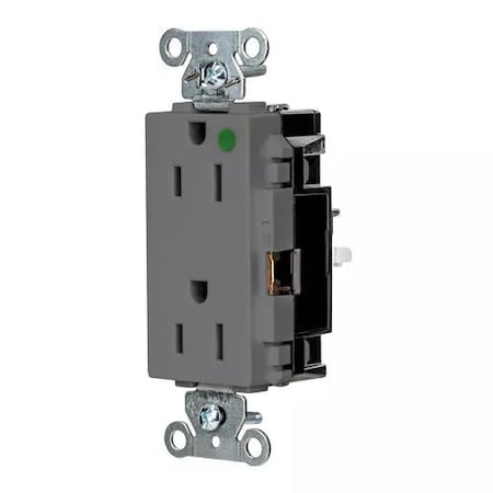 Straight Blade Receptacle, 5-15R, 15 A, 125V AC, 2 Pole, 3 Wire, Surface Mount, Grounded MPN:HBL2172STGY