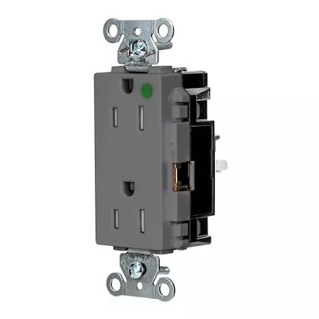 Straight Blade Receptacle, 5-15R, 15 A, 125V AC, 2 Pole, 3 Wire, Surface Mount, Grounded MPN:HBL2172STGYTR