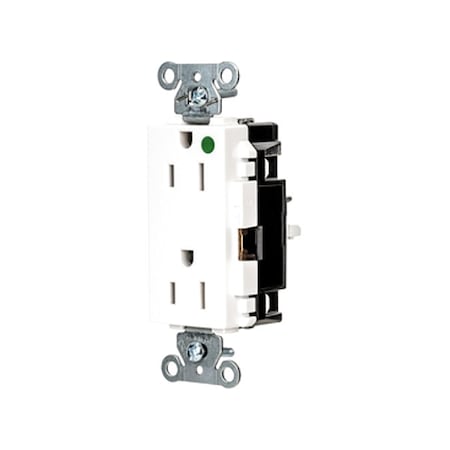 Straight Blade Receptacle, 5-15R, 15 A, 125V AC, 2 Pole, 3 Wire, Surface Mount, Grounded MPN:HBL2172STW