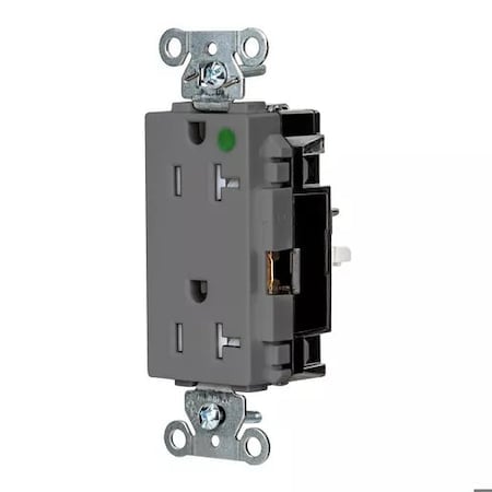 Straight Blade Receptacle, 5-20R, 20 A, 125V AC, 2 Pole, 3 Wire, Surface Mount, Grounded MPN:HBL2182STGYTR