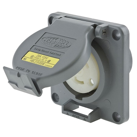 Watertight Flanged Locking Receptacle, L5-20R, 20 A, 125V AC, Single Phase, 2 Pole, Flush Mount MPN:HBL2310SW