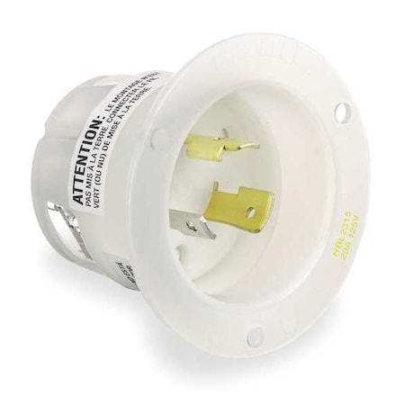 Flanged Locking Inlet, 20 A, 125V AC, Single Phase, 2 Pole, Flush Mount, Screw Terminals, White MPN:HBL2315