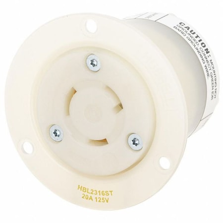 Locking Receptacle, L5-20R, 20 A, 125V AC, Single Phase, 2 Pole, Spring Clamp Terminals, White MPN:HBL2316ST