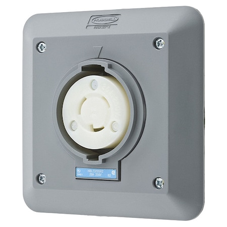 Locking Receptacle, L6-20R, 20 A, 250V AC, Single Phase, 2 Pole, Flush Mount, Screw Terminals, Gray MPN:HBL2320SR2