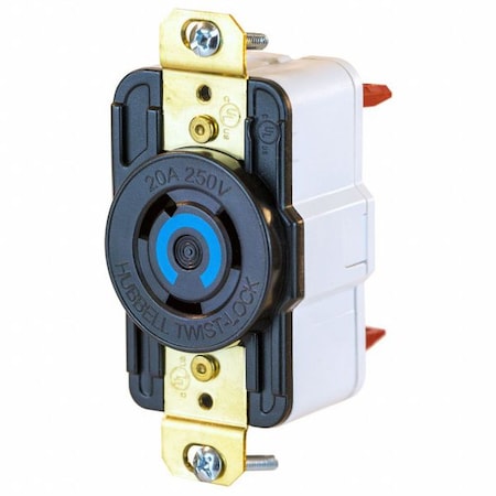 Locking Receptacle, L6-20R, 20 A, 250V AC, Single Phase, 2 Pole, Flush Mount, Black MPN:HBL2320ST