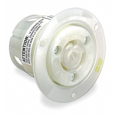Flanged Locking Receptacle, L7-20R, 20 A, 277V AC, Single Phase, 2 Pole, Flush Mount, White MPN:HBL2336