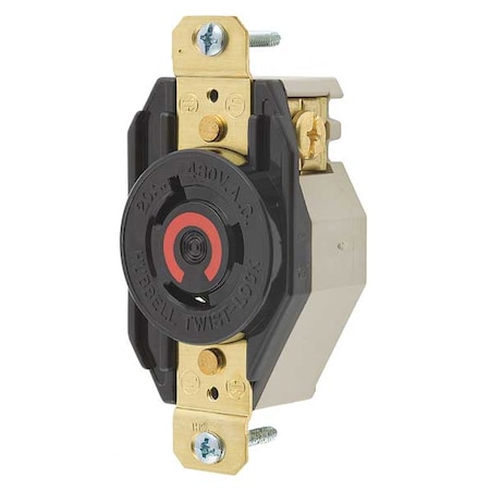 Locking Receptacle, L8-20R, 20 A, 480V AC, Single Phase, 2 Pole, Flush Mount, Screw Terminals MPN:HBL2340