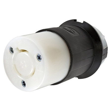 Locking Connector, L9-20R, 20 A, 600V AC, Single Phase, 2 Pole, Screw Terminals, Black, White MPN:HBL2353