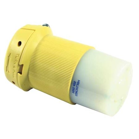 Locking Connector, L6-20R, 20 A, 250V AC, Single Phase, 2 Pole, Screw Terminals, Yellow MPN:HBL23CM23