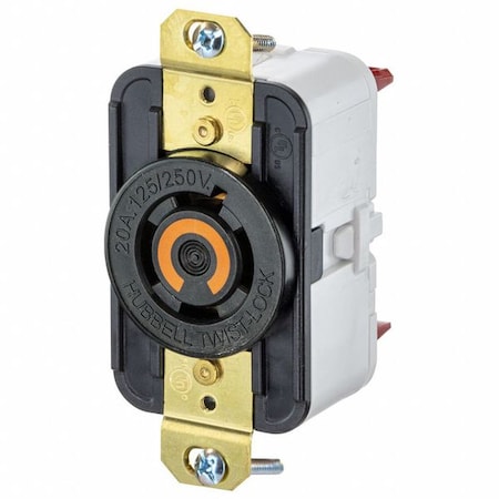 Locking Receptacle, L14-20R, 20 A, 125/250V AC, Single Phase, 3 Pole, Flush Mount, Black MPN:HBL2410ST