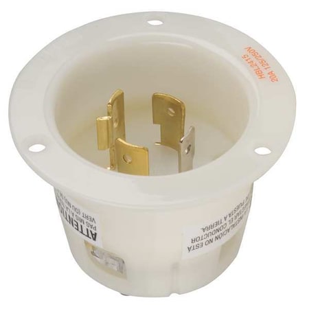 Flanged Locking Inlet, 20 A, 125/250V AC, Single Phase, 3 Pole, Flush Mount, Screw Terminals, White MPN:HBL2415