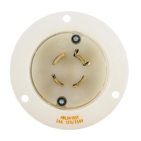 Locking Receptacle, 20 A, 125/250V AC, Single Phase, 3 Pole, Spring Clamp Terminals, White MPN:HBL2415ST