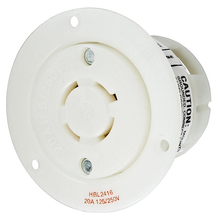Flanged Locking Receptacle, L14-20R, 20 A, 125/250V AC, Single Phase, 3 Pole, Flush Mount, White MPN:HBL2416
