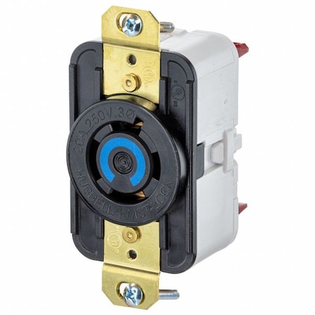 Locking Receptacle, L15-20R, 20 A, 250V AC, Three Phase, 3 Pole, Flush Mount, Black MPN:HBL2420ST