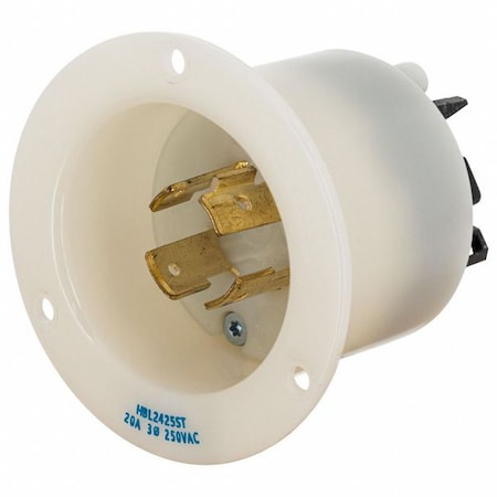 Locking Receptacle, 20 A, 250V AC, Three Phase, 3 Pole, Flush Mount, Spring Clamp Terminals, White MPN:HBL2425ST