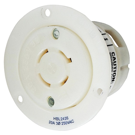 Flanged Locking Receptacle, L15-20R, 20 A, 250V AC, Three Phase, 3 Pole, Flush Mount, White MPN:HBL2426