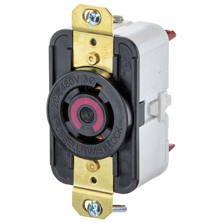 Locking Receptacle, L16-20R, 20 A, 480V AC, Three Phase, 3 Pole, Flush Mount, Black MPN:HBL2430ST