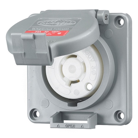 Watertight Flanged Locking Receptacle, L16-20R, 20 A, 480V AC, Three Phase, 3 Pole, Flush Mount MPN:HBL2430SW