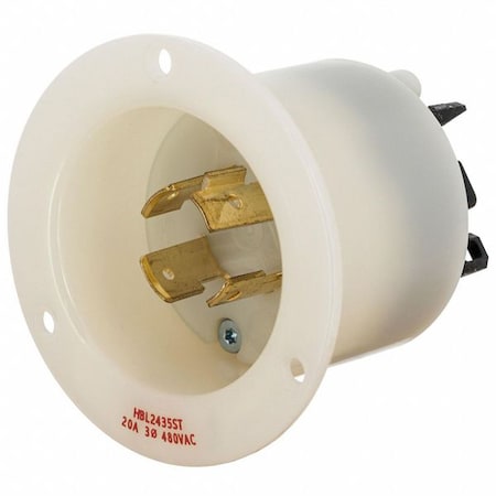 Locking Receptacle, 20 A, 480V AC, Three Phase, 3 Pole, Flush Mount, Spring Clamp Terminals, White MPN:HBL2435ST