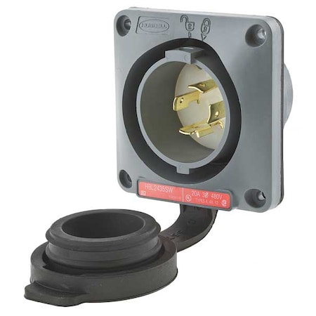 Watertight Flanged Locking Inlet, 20 A, 480V AC, Three Phase, 3 Pole, Flush Mount, Screw Terminals MPN:HBL2435SW