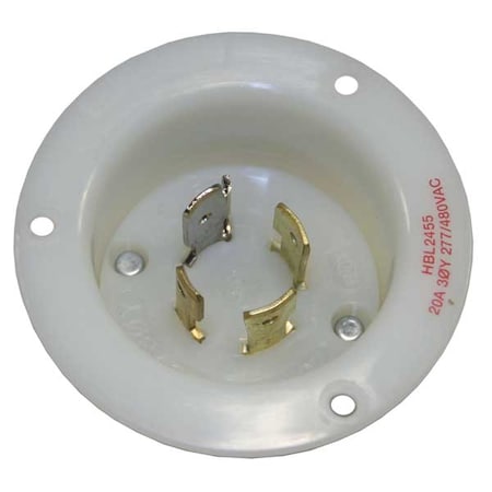 Flanged Locking Inlet, 20 A, 277/480V AC, Three Phase, 4 Pole, Flush Mount, Screw Terminals, White MPN:HBL2455
