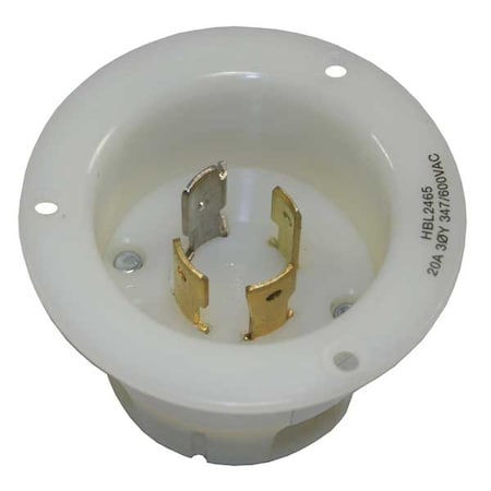 Flanged Locking Inlet, 20 A, 347/600V AC, Three Phase, 4 Pole, Flush Mount, Screw Terminals, White MPN:HBL2465