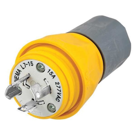 Watertight Locking Plug, L7-15P, 15 A, 277V AC, Single Phase, 2 Pole, Screw Terminals, Yellow MPN:HBL24W34