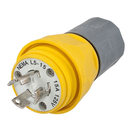 Watertight Locking Plug, L5-15P, 15 A, 125V AC, Single Phase, 2 Pole, Screw Terminals, Yellow MPN:HBL24W47A