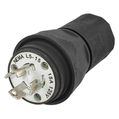 Watertight Locking Plug, L5-15P, 15 A, 125V AC, Single Phase, 2 Pole, Screw Terminals, Black MPN:HBL24W47BK