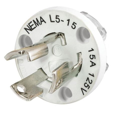 Watertight Locking Plug, L5-15P, 15 A, 125V AC, Single Phase, 2 Pole, White MPN:HBL24W47IN