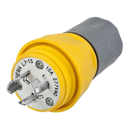 Watertight Locking Plug, L6-15P, 15 A, 250V AC, Single Phase, 2 Pole, Screw Terminals, Yellow MPN:HBL24W49