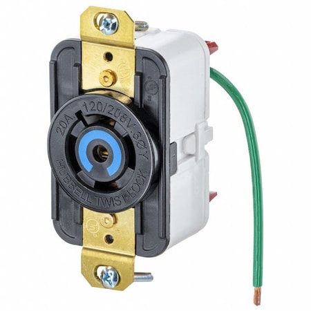 Locking Receptacle, L21-20R, 20 A, 120/208V AC, Three Phase, 4 Pole, Flush Mount, Black MPN:HBL2510ST