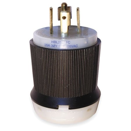 Locking Plug, L21-20P, 20 A, 120/208V AC, Three Phase, 4 Pole, Screw Terminals, Black, White MPN:HBL2511FC
