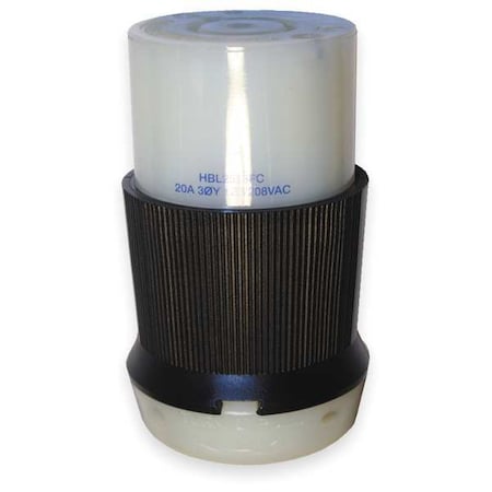 Locking Connector, L21-20R, 20 A, 120/208V AC, Three Phase, 4 Pole, Screw Terminals, Black, White MPN:HBL2513FC