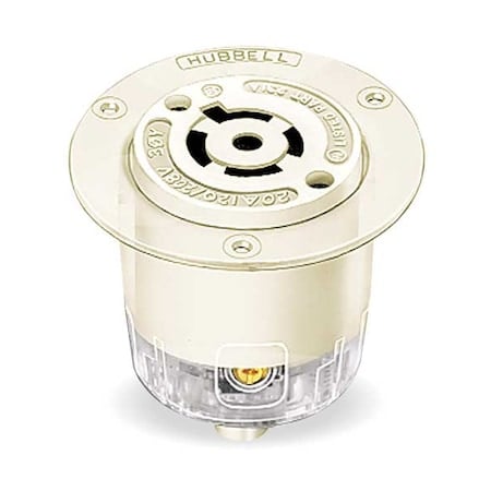 Flanged Locking Receptacle, L21-20R, 20 A, 120/208V AC, Three Phase, 4 Pole, Flush Mount, White MPN:HBL2516