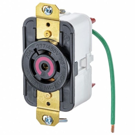 Locking Receptacle, L22-20R, 20 A, 277/480V AC, Three Phase, 4 Pole, Flush Mount, Black MPN:HBL2520ST