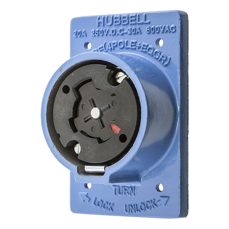 Locking Receptacle, Non-NEMA, 20/30 A, 250/600V AC, Single Phase, 4 Pole, Flush Mount, Blue MPN:HBL25403