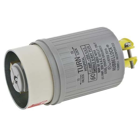 Locking Plug, Non-NEMA, 60 A, 250V AC, Single Phase, 2 Pole, Screw Terminals, Gray MPN:HBL25625