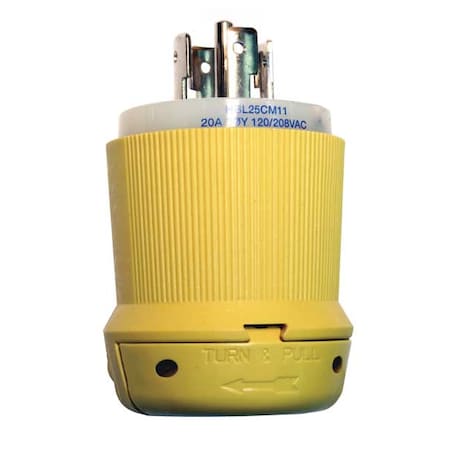 Locking Plug, L21-20P, 20 A, 120/208V AC, Three Phase, 4 Pole, Screw Terminals, Yellow MPN:HBL25CM11