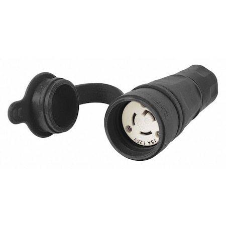 Watertight Locking Connector, L5-15R, 15 A, 125V AC, Single Phase, 2 Pole, Screw Terminals, Black MPN:HBL25W47BK