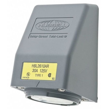 Flanged Locking Receptacle, L5-30R, 30 A, 125V AC, Single Phase, 2 Pole, Flush Mount, Gray MPN:HBL2610AR