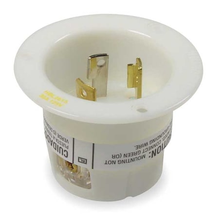 Flanged Locking Inlet, 30 A, 125V AC, Single Phase, 2 Pole, Flush Mount, Screw Terminals, White MPN:HBL2615