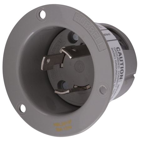 Flanged Locking Inlet, 30 A, 125V AC, Single Phase, 2 Pole, Flush Mount, Screw Terminals, Gray MPN:HBL2615F
