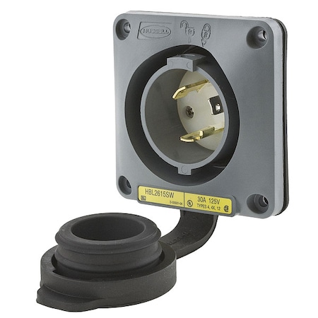 Watertight Flanged Locking Inlet, 30 A, 125V AC, Single Phase, 2 Pole, Flush Mount, Screw Terminals MPN:HBL2615SW