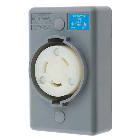 Locking Receptacle, L6-30R, 30 A, 250V AC, Single Phase, 2 Pole, Surface Mount, Screw Terminals MPN:HBL2620SR