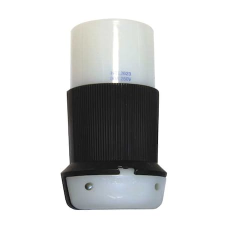 Locking Connector, L6-30R, 30 A, 250V AC, Single Phase, 2 Pole, Screw Terminals, Black, White MPN:HBL2623